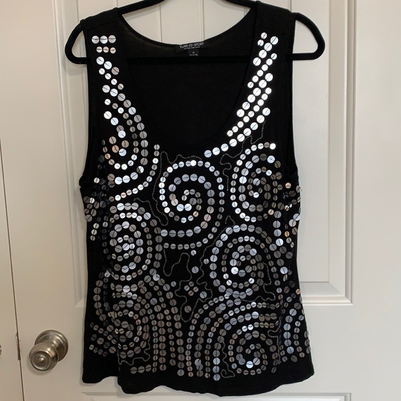 FLAIR.FS.SPORT. 1x. Sequins black tank. Plus size - Picture 1 of 13